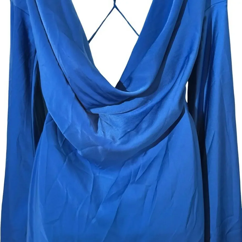 Asos Low Strappy Back Long Flare Sleeve Mini Blue Party cocktail Evening Dress 8